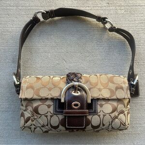 Vintage Coach Signature Brown and Tan Canvas Shoulder Bag